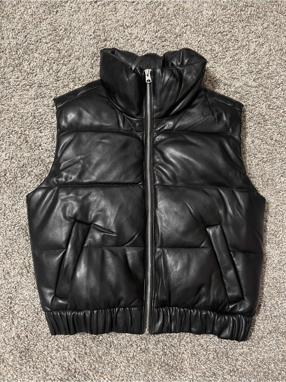 Abercrombie & Fitch Black Faux Leather Puffer Vest